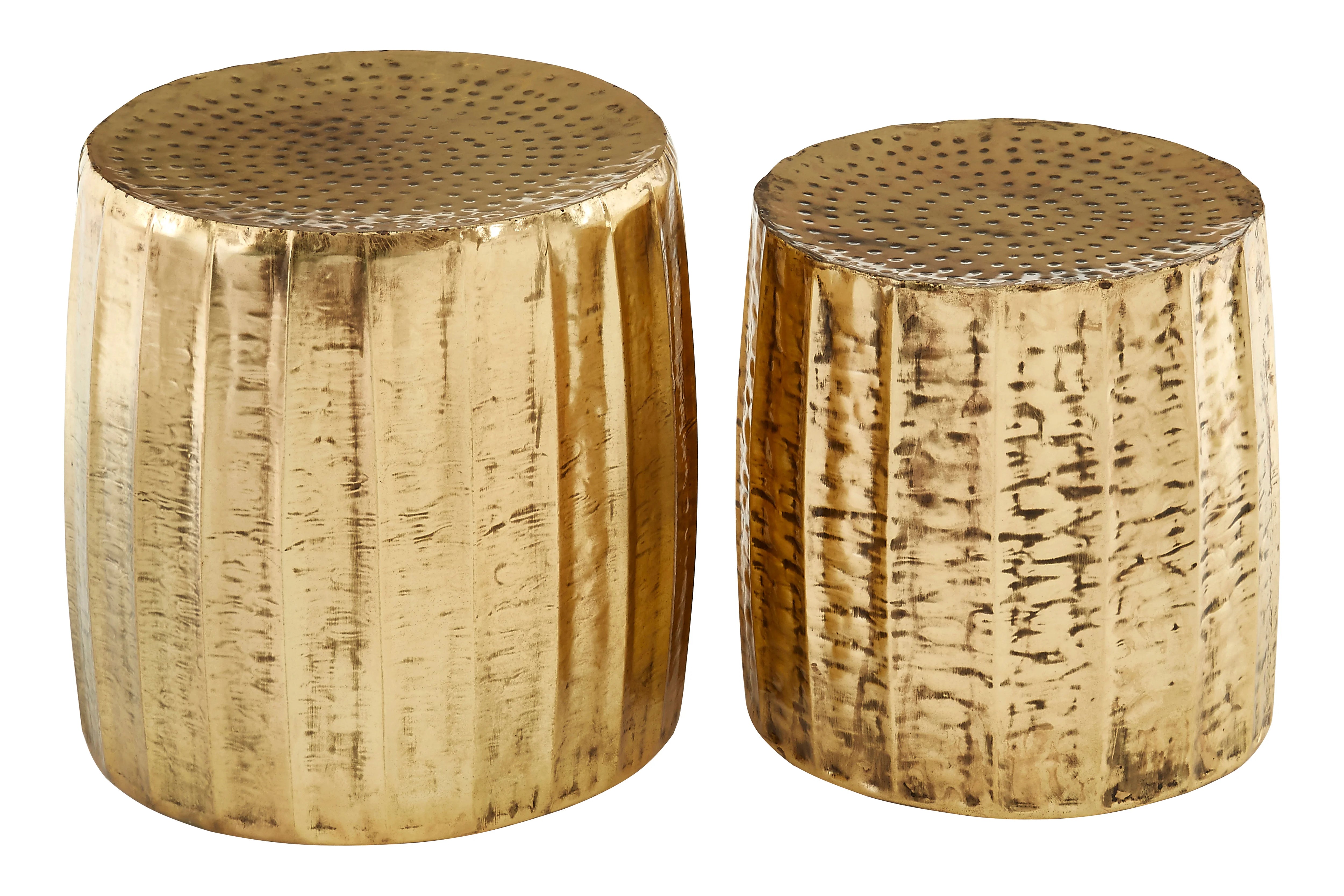Set of 2 Auro Antique Brass Finish Concentric Barrels Side Tables